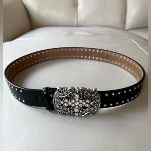 Tony Lama black Rhinestone crystal bling buckle women’s leather belt Size :34
